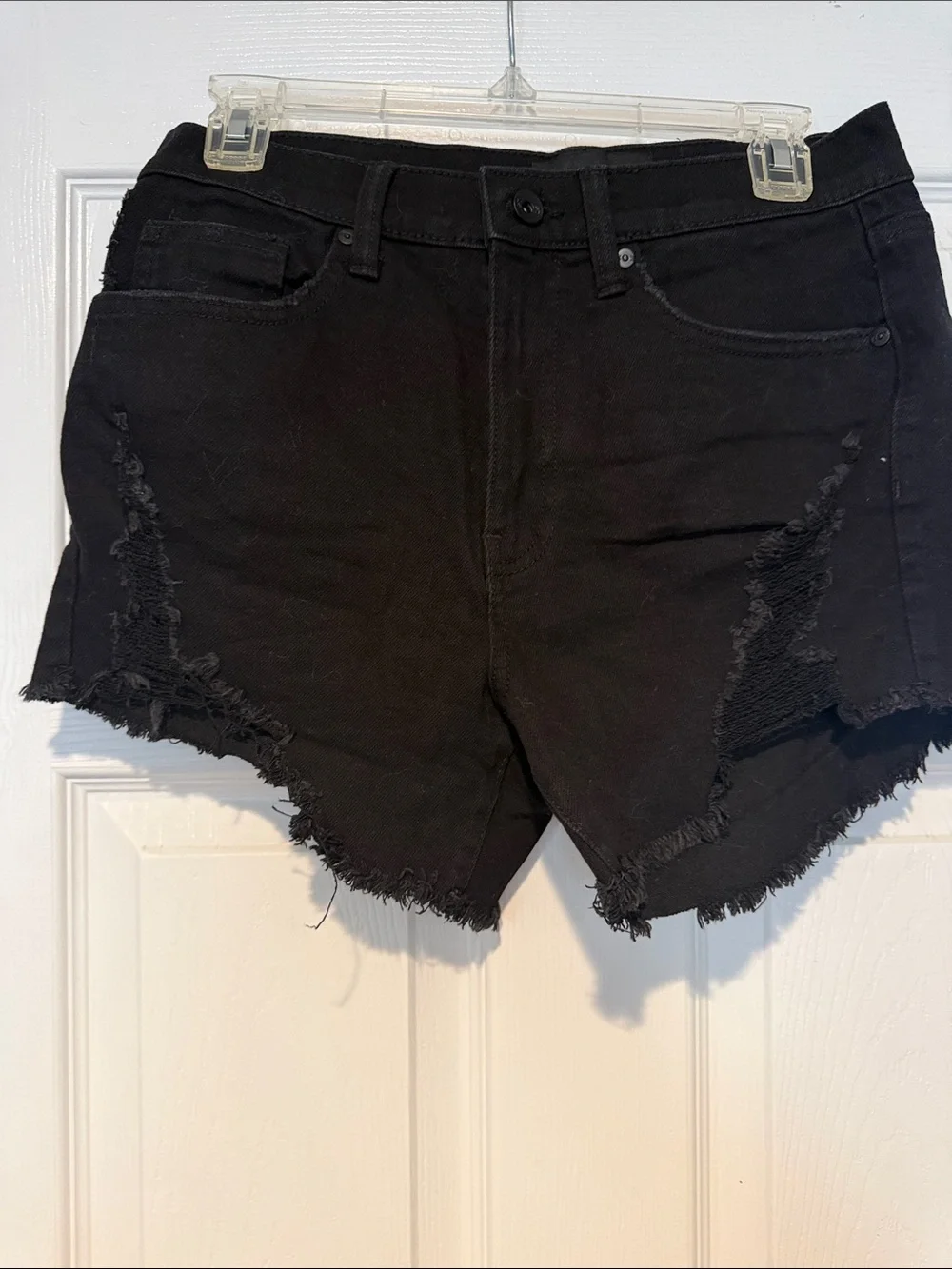 Kendall & Kylie Black Distressed Frayed Hem Jean Shorts